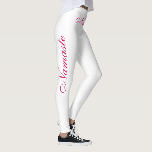 namaste pink on white leggings (Right)