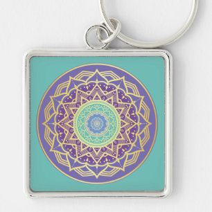 Namaste Purple Indigo Gold Turquoise Mandala Boho Keychain
