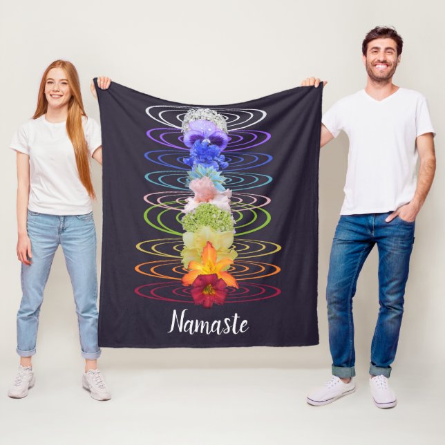 Namaste Quote Chakra Flowers Zen Spiritual Fleece Blanket (In Situ)
