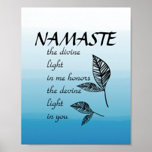 Namaste quote leaf art  blue ombre with text poster