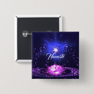 Namaste Quote Purple Crystal Lotus & Star 2 Inch Square Button