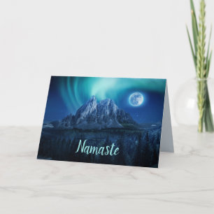 Namaste Quote Thank You Aurora Full Moon Mountain Card