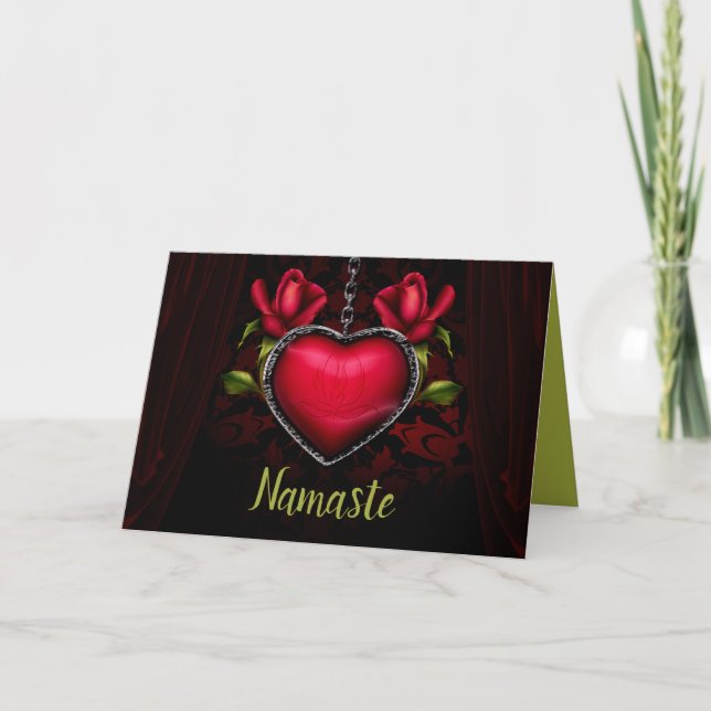 Namaste Quote Thank You Gothic Romantic Heart Card (Front)