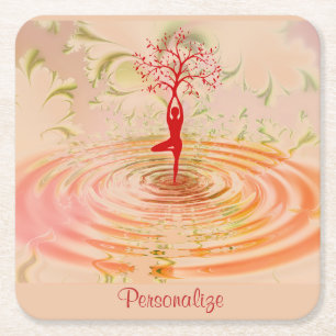 Namaste Quote Tree of Life Zen Yoga Square Paper Coaster