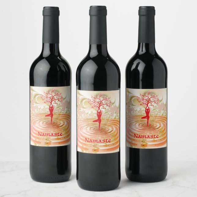 Namaste Quote Tree of Life Zen Yoga Wine Label (Bottles)