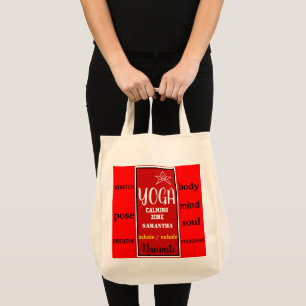 Namaste Red White Yoga Calming Zone NAME Tote Bag