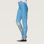 Namaste Reflecting Lotus Flower Sky Blue Yoga Leggings<br><div class="desc">These leggings or tights feature a beautiful design with a reflecting white & yellow lotus flower with waves and ripples on one leg, and the word "Namaste" on the other. The background is a pretty light sky blue or azure colour. Perfect for yoga.</div>