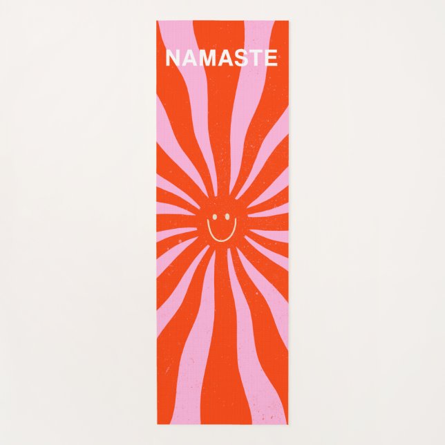 Namaste Retro Sun Abstract Orange Pink  Yoga Mat (Front)