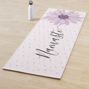 Namaste Script Lilac Flower Stem & Dots Yoga Mat