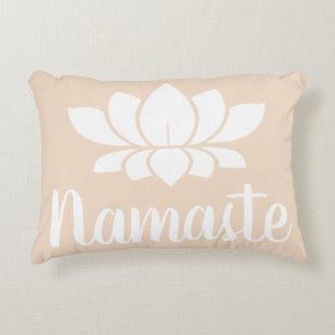 Namaste Script & Lotus Flower Champagne Pink Accent Pillow