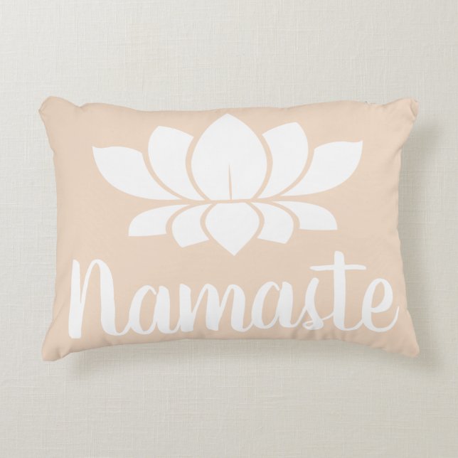 Namaste Script & Lotus Flower Champagne Pink Accent Pillow (Front)