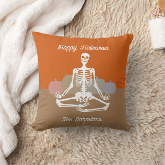 Namaste Skeleton Personalized Last Name Throw Pillow