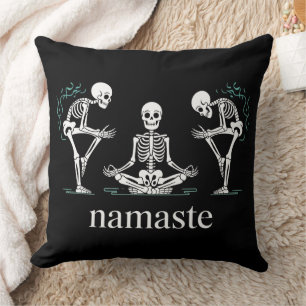 Namaste Skeletons – Funny Yoga Halloween Throw Pillow