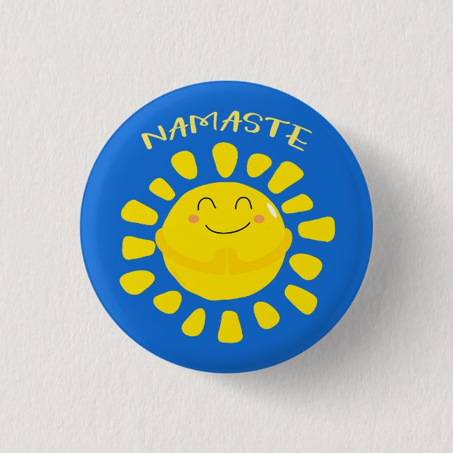 Namaste Smiling Praying Cartoon Sun 1 Inch Round Button (Front)
