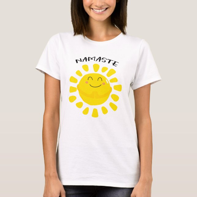 Namaste Smiling Sun With Praying Hands T-Shirt (Front)