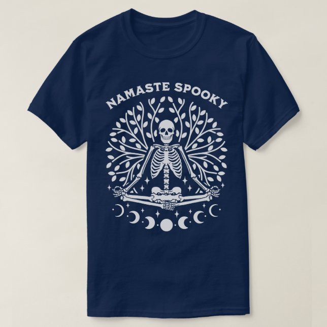 Namaste Spooky Halloween Skeleton Yoga T-Shirt (Design Front)