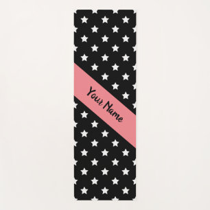 Namaste Stars Black and Pink with Custom Name Yoga Mat