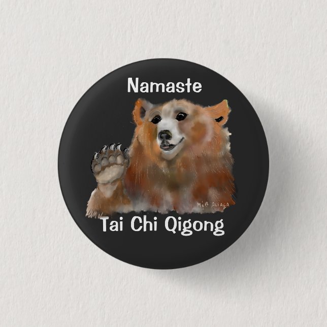 Namaste Tai Chi Qigong Bear 1 Inch Round Button (Front)