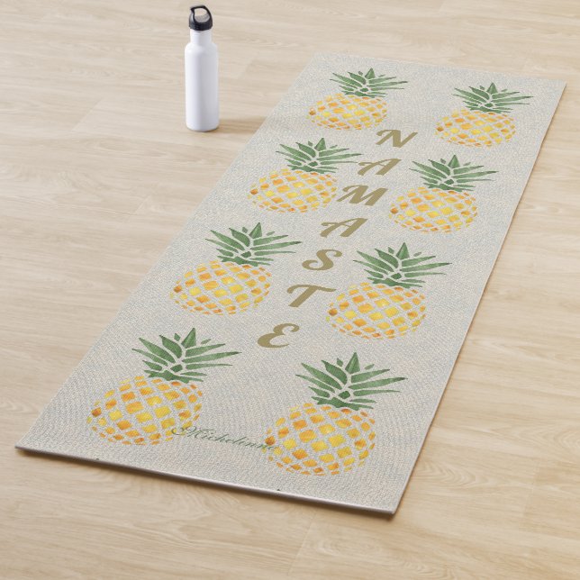 Namaste Watercolor Pineapple Pattern Monogram Yoga Mat (In Situ)
