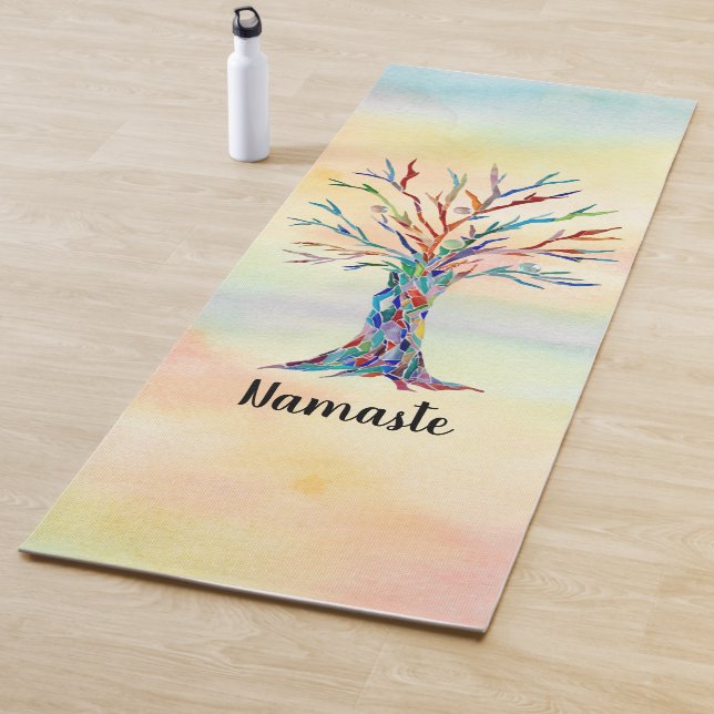 Namaste Watercolor Rainbow Tree Yoga Mat (In Situ)