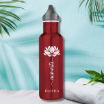 Namaste Whit Lotus Flower Modern Personalized Name 710 Ml Water Bottle<br><div class="desc">Namaste White Lotus Flower Modern Personalized Name Sports Fitness Yoga Stainless Steel Water Bottle features a white lotus flower with the text "namaste" in modern hand lettered calligraphy script and personalized with your name. Perfect gift for friends and family for birthday, Christmas, Mother's Day, best friends, yoga lovers, fitness and...</div>