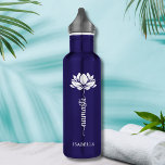 Namaste Whit Lotus Flower Modern Personalized Name 710 Ml Water Bottle<br><div class="desc">Namaste White Lotus Flower Modern Personalized Name Sports Fitness Yoga Stainless Steel Water Bottle features a white lotus flower with the text "namaste" in modern hand lettered calligraphy script and personalized with your name. Perfect gift for friends and family for birthday, Christmas, Mother's Day, best friends, yoga lovers, fitness and...</div>