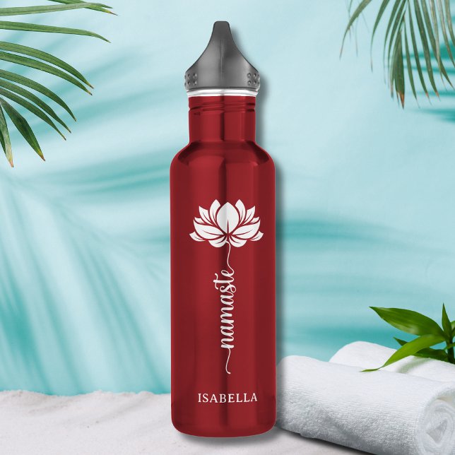 Namaste Whit Lotus Flower Modern Personalized Name 710 Ml Water Bottle (Creator Uploaded)