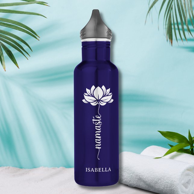 Namaste Whit Lotus Flower Modern Personalized Name 710 Ml Water Bottle (Creator Uploaded)
