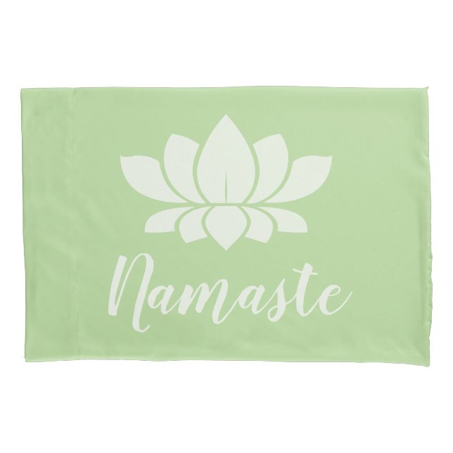 Namaste White Lotus Silhouette & Green Pillowcase (Front)