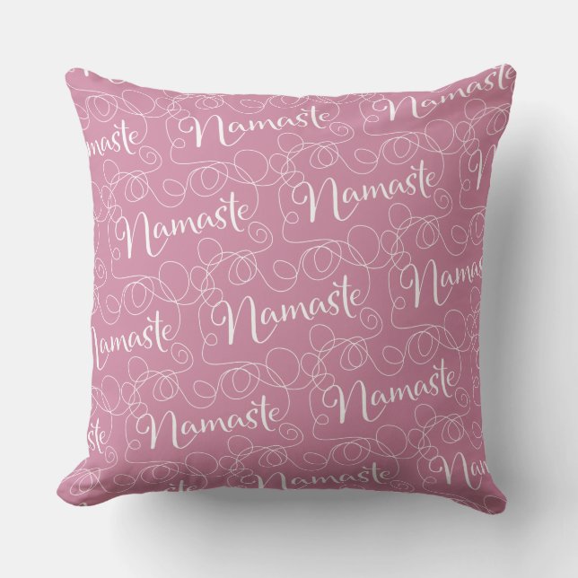 NAMASTE white seamless pattern with LINES Throw Pillow (Front)