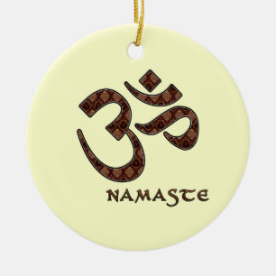 Namaste with Om Symbol Brown and Cream Ceramic Ornament
