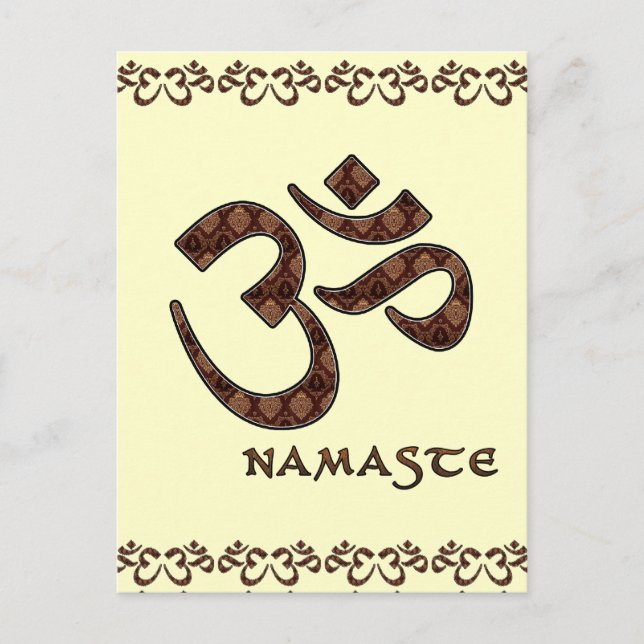 Namaste with Om Symbol Brown and Cream Postcard (Front)