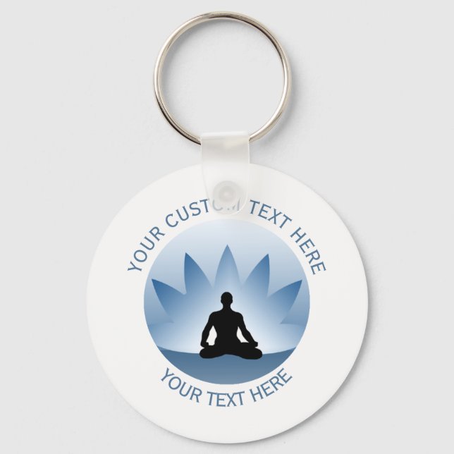 Namaste Yoga Lotus Pose Flower Blue Custom Keychain (Front)