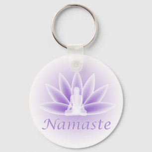 Namaste Yoga Lotus Woman Flower Violet Keychain