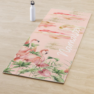 Namaste Yoga Mat with Pink Flamingos