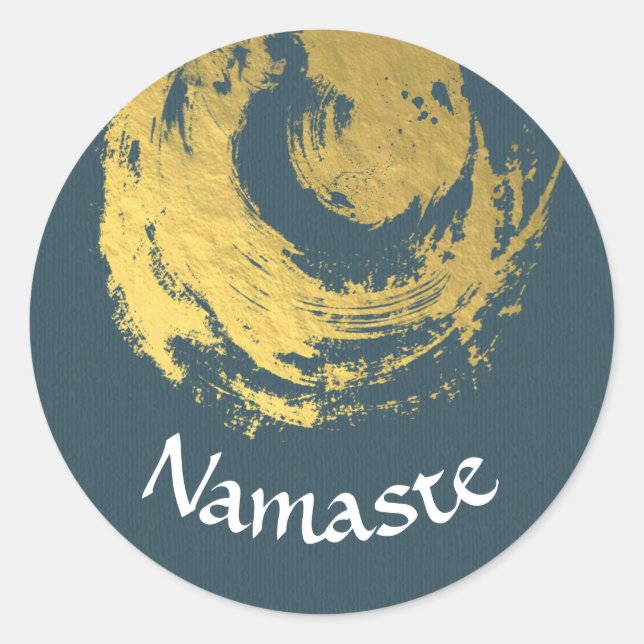 Namaste Yoga Meditation Instructor Blue Gold ZEN Classic Round Sticker (Front)