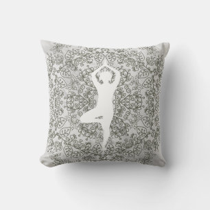 Namaste Yoga Pose   Mandala Pattern Throw Pillow
