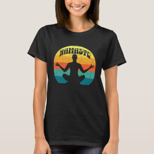 Namaste Yoga Pose Peace Meditate Zen Retro Sunset T-Shirt