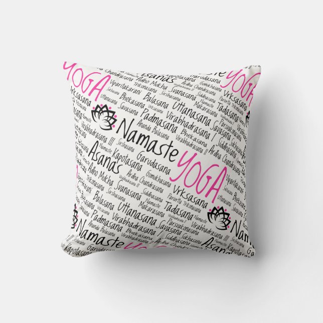 Namaste Yoga Positions Asana Poses Sanskrit Names Throw Pillow (Front)