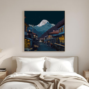 Namche Bazaar Everest Night View Artwork Canvas Print