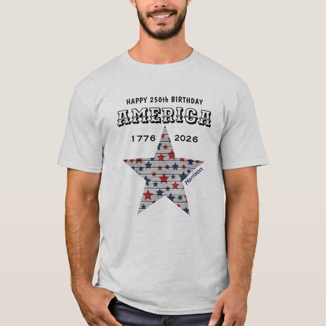 Name || 250th Happy Birthday America Ash Grey T-Shirt (Front)