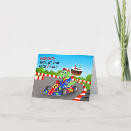 Name 2nd Birthday Dinosaur Race Car Ready Set Card