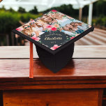 Name 3 photos pink red floral glitter graduate graduation cap topper<br><div class="desc">Celebrate the big day with this hand painted red pink,  blue and peach floral watercolor bouquet with gold glitter confetti sparkles ,  add 3 of your favourite photos. Add your name and your class year  a modern script calligraphy graduate graduation cap</div>