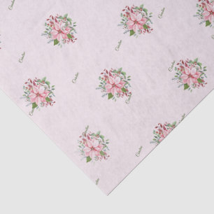 Name, 3 Tissue Sheets, Pink Poinsettia Pattern Tissue Paper