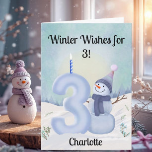 Name 3rd Birthday Snowman with Snowy Three Card