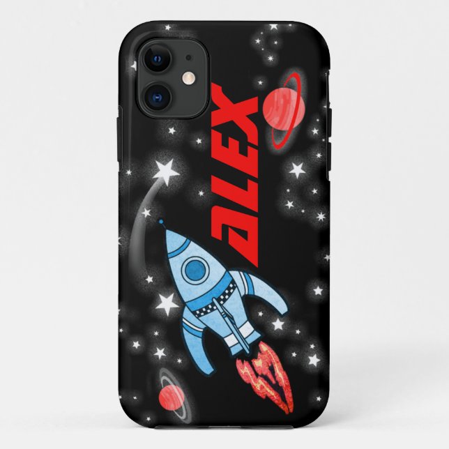 Name 4 letter rocket space black iphone case (Back)