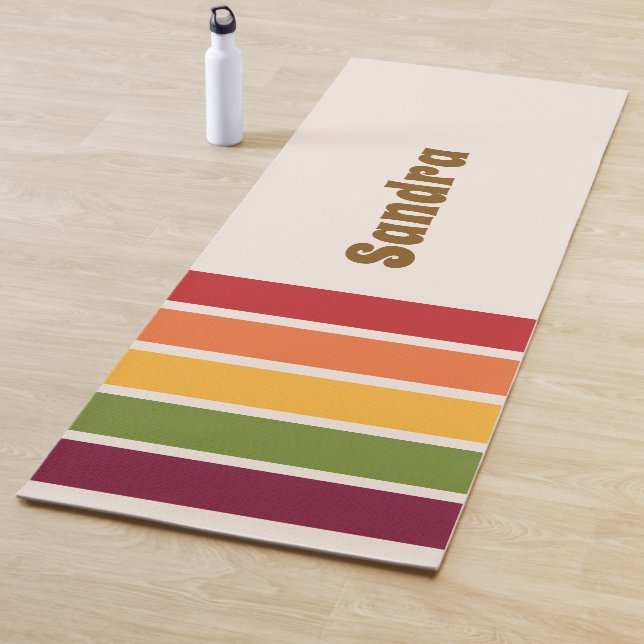 Name, 70s Retro Colors Stripe Panels Yoga Mat (In Situ)