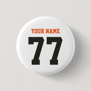 Name 77 Sports Jersey Number Black and Orange 1 Inch Round Button