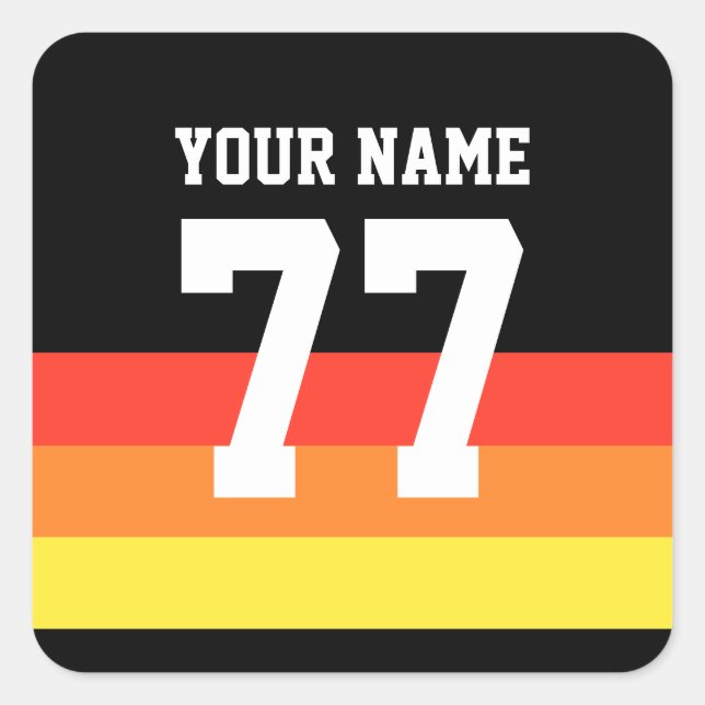 Name 77 Sports Jersey Number Black Yellow Red Square Sticker (Front)