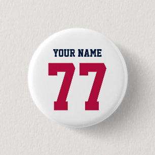 Name 77 Sports Jersey Number Blue and Red 1 Inch Round Button